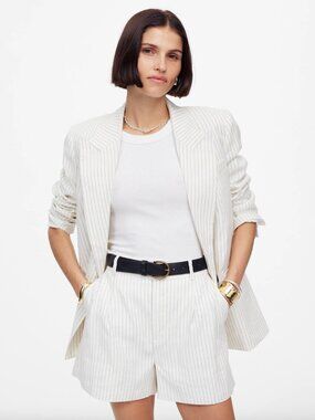 MADEWELL Pleated Trouser Shorts in Pinstripe Linen Blend Size 6